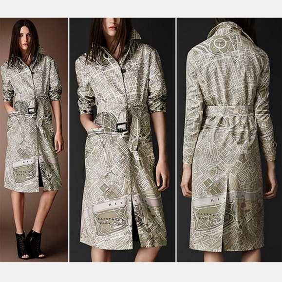 Burberry Prorsum London Map Print Silk Trench Coat